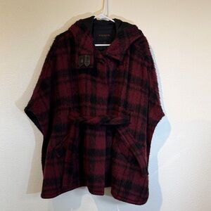 Coach Women's Burgundy and Black Checkered Cape